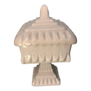 Vintage Jeannette Shell Pink Milk Glass Covered "Wedding Box" For Sale