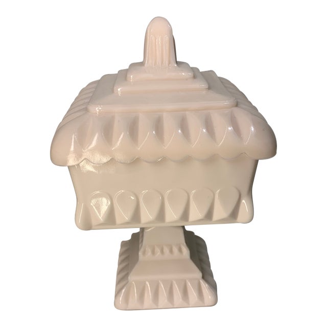 Vintage Jeannette Shell Pink Milk Glass Covered "Wedding Box" For Sale