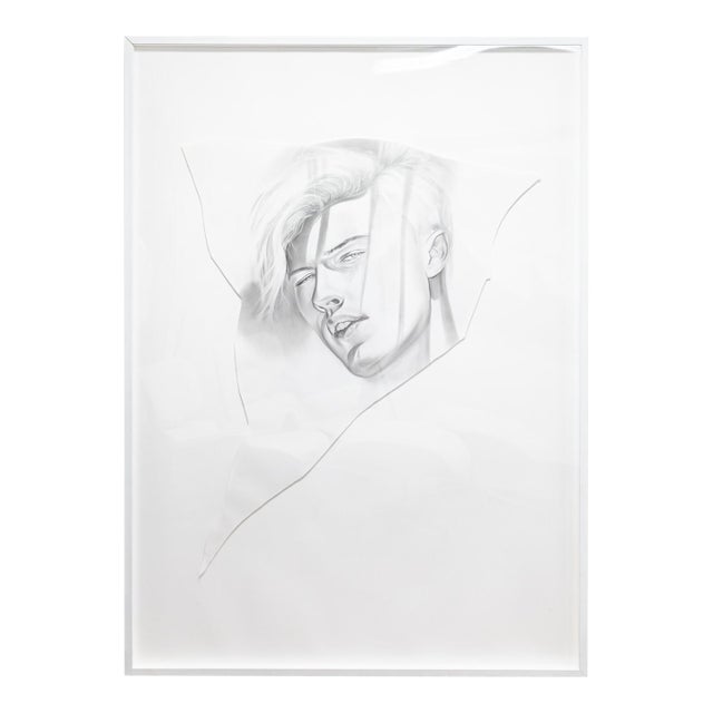 Daniel Samaniego Male Portrait I Contemporary Graphite Drawing on Paper Framed For Sale