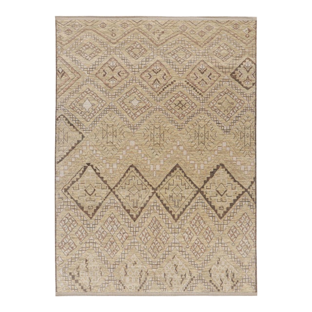 Rug & Kilim’s Moroccan Style Rug in Beige-Brown Geometric Patterns For Sale