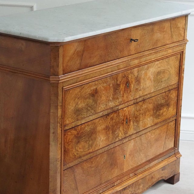 Antique French Walnut Chest of Drawers with White Marble Top, 1850, Louis-Philippe Style For Sale - Image 17 of 18