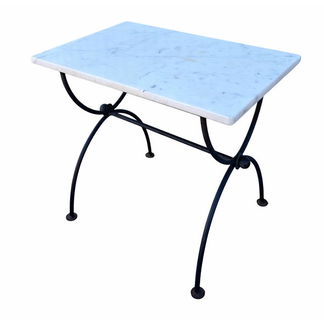 Mid Century Modern Wrought Iron & Marble Top Side Table. This listing is for one table, but we have two matching tables...