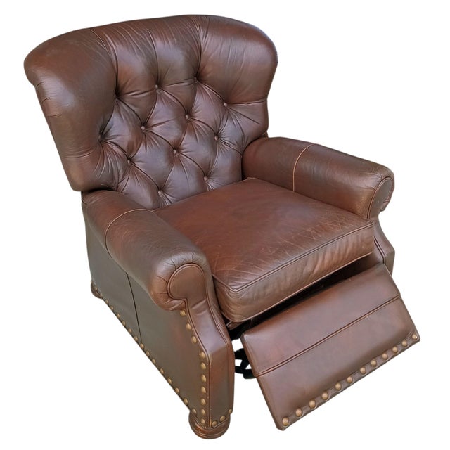 Vintage Ethan Allen Cromwell Tufted Genuine Leather Recliner For Sale In Raleigh - Image 6 of 12