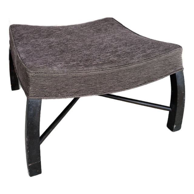 Rare Harvey Probber Large Ottoman Stool With Curved Bowed Legs and X Stretcher For Sale
