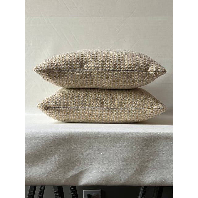 Boho Chic Calvin Fabrics Cane Texture” Daffodil Feather/Down Pillows - A Pair For Sale - Image 3 of 4