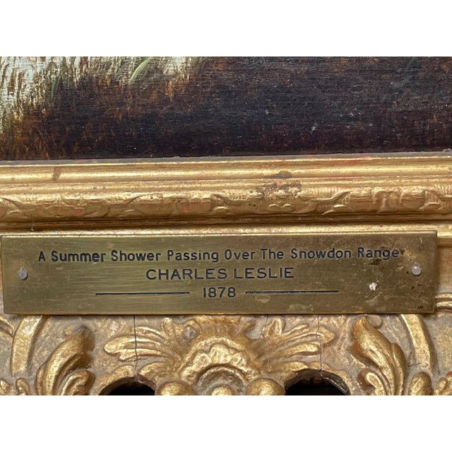 Antique Victorian Oil Painting — Snowdon, Wales — Charles Leslie (Signed & Dated 1878) Title: A Summer Shower Passing Over the Snowdon Range For Sale - Image 10 of 15