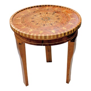 Antique Syrian Marquetry Side Table – Damascus Hand-Inlay With Raw Mother-of-Pearl, C. 1910–1930s For Sale
