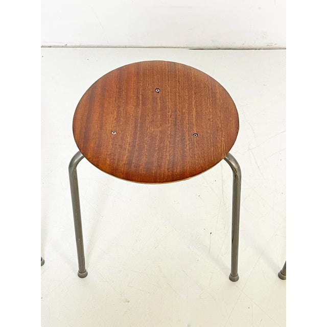 Mid-Century Modern C. 1960s Arne Jacobsen Danish Teak Stacking Tripod "Dot" Stools -- Set/3 For Sale - Image 3 of 8