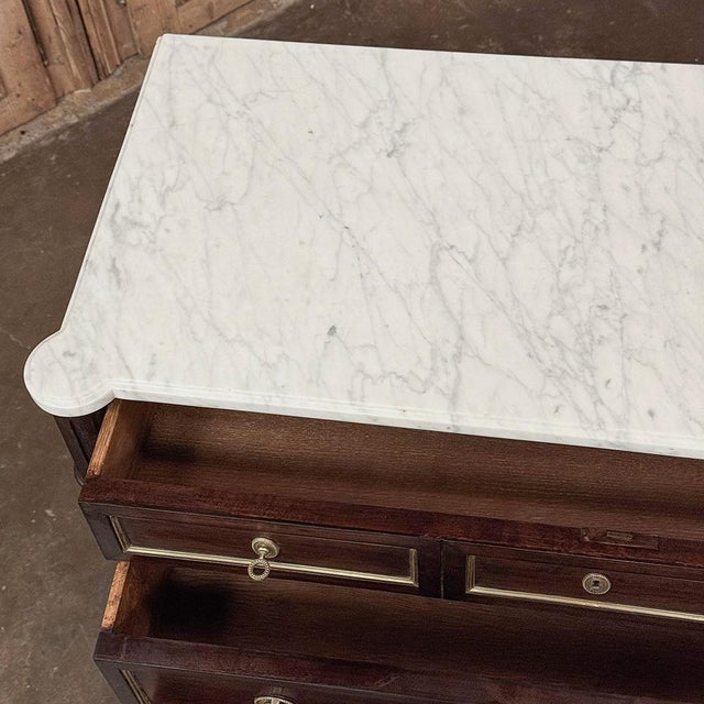 Antique French Louis XVI Mahogany Commode With Carrara Marble For Sale - Image 11 of 12