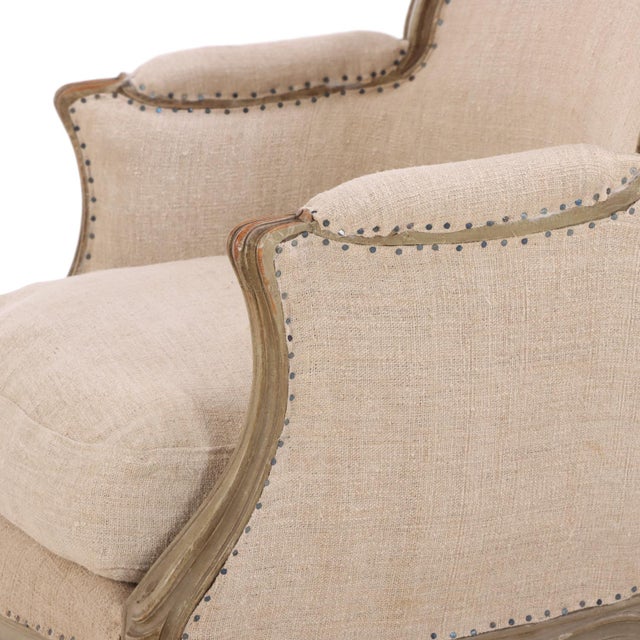 1900 - 1909 Pair of French Painted Bergères With New Upholstery, C. 1900 For Sale - Image 5 of 7