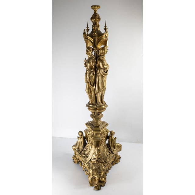 Mid 19th Century 19th Century French Ormolu Gilt Bronze Gothic Revival Candlestick Base For Sale - Image 5 of 18