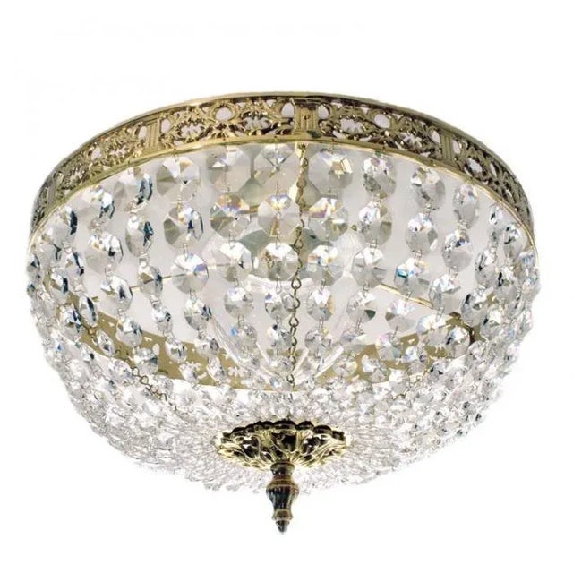 Brass Brass Bathroom Plafond Chandelier With Octagon Crystals For Sale - Image 8 of 8