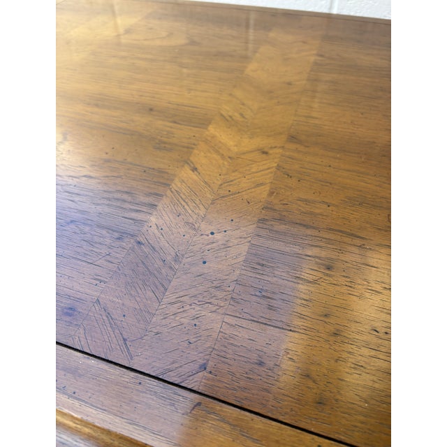 1960s 1960s Hekman Walnut End Table With Parquet Patterned Top and Two Lower Drawers and Brass Hardware For Sale - Image 5 of 7