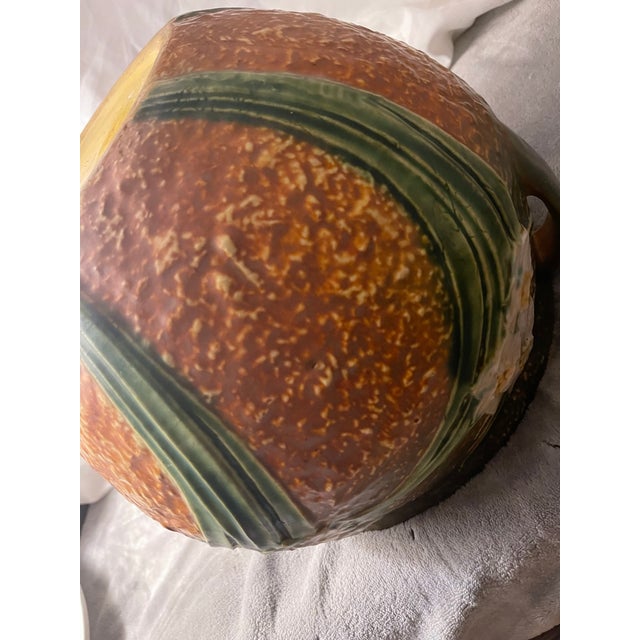 Ceramic Roseville Jonquil Jardiniere Planter Large VTG 1931 Textured Brown Green Floral 621-10, Attributed For Sale - Image 7 of 12