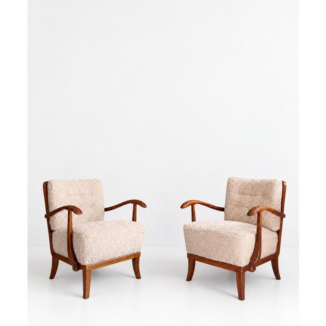 Art Deco Lounge Chairs with Bouclé Upholstery attributed to Gyula Kaesz, 1930s, Set of 2 For Sale - Image 3 of 6