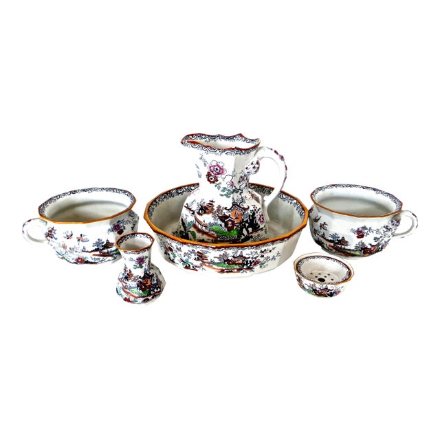 Six Piece "Mason's Ironstone" Toiletry Set, English, Circa 1835 For Sale