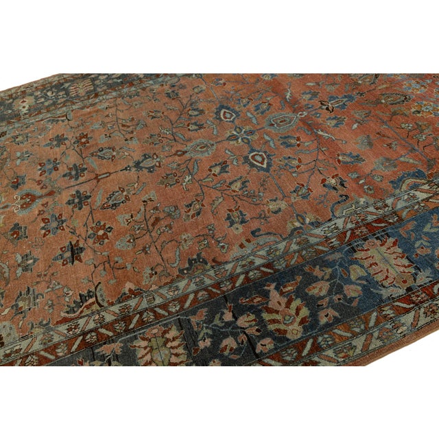 1920s Antique Persian Mahal Rug in Red Hand-Knotted Wool, 20th Century For Sale - Image 5 of 11