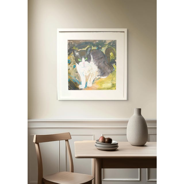 Contemporary "Green Eye Kitty" Framed by Martha Holden For Sale - Image 3 of 4
