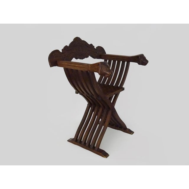 Vintage Savonarola Chair with Lion's Head in Wood, Italy, 1950s For Sale - Image 3 of 10