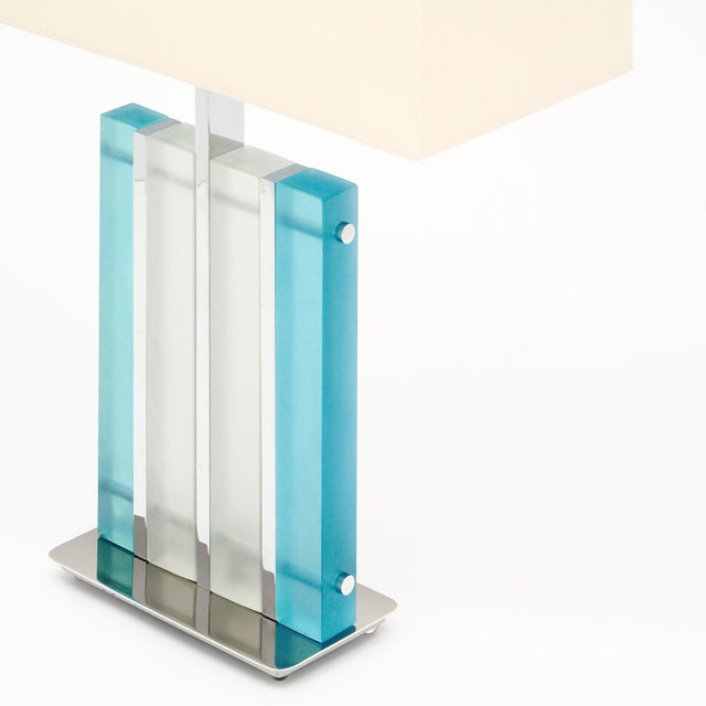 Murano Glass Aqua and Chrome “Tormalina” Slab Lamps For Sale - Image 4 of 8