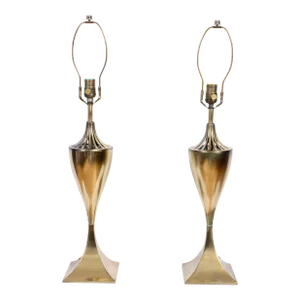 Tall Tony Paul Style Westwood Industries Vented Brass Table Lamps, 1950s - A Pair