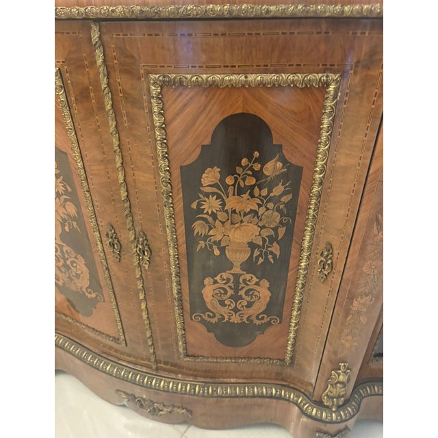 Antique Serpentine Marquetry 4-Door Credenza, 1860s For Sale - Image 14 of 18