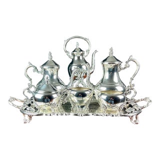 Mid 20th Century f.b. Rogers Silverplated "Lady Margaret" Master Tea Service & Tilt Kettle on Tray - 8 Pieces For Sale