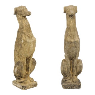 Mid 20th Century Pair of Stone Greyhound Garden Statues For Sale