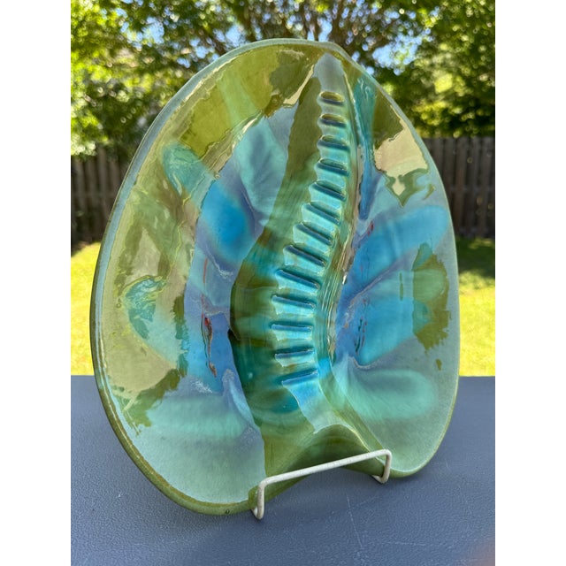 Mid-Century Modern Vintage MCM California Pottery Usa 404 Green & Aqua Drip Glaze Ash or Catchall Tray For Sale - Image 3 of 13