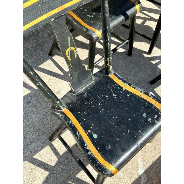 Mid 20th Century Vintage Regency Plank Seat Horseshoe Chairs - Set of 4 For Sale - Image 5 of 12