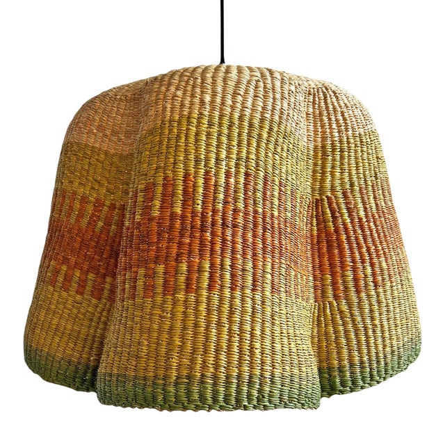 Lime & Orange Bolga Wave Basket Pendant Light For Sale