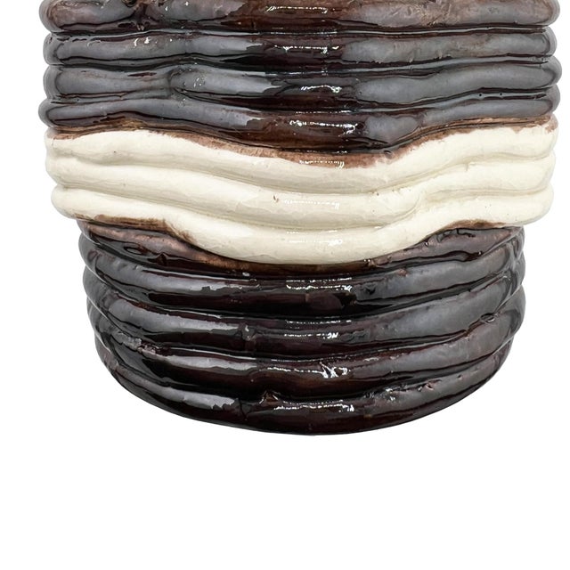 Vintage Studio Pottery Basket Form Bowl in Brown and Cream For Sale In Oklahoma City - Image 6 of 7