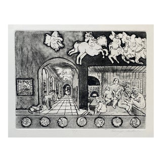 1972 Adrienne Anderson Annunciation With Bathers Etching and Aquatint For Sale