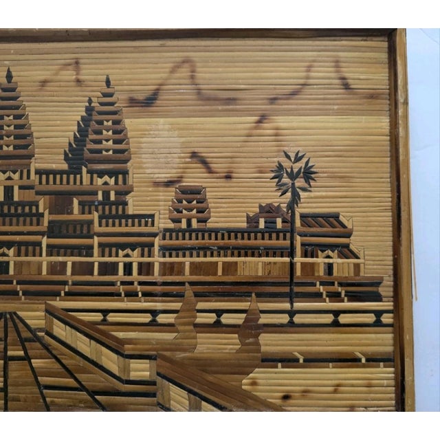 Brown Vintage Cambodian Khmer Angkor Wat Wood Mosaic Bamboo Marquetry Buddhist Temple For Sale - Image 8 of 9