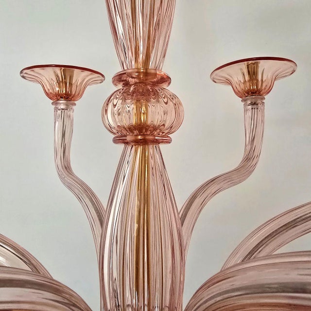 1970s Italian Pink Neoclassical Murano Glass Chandelier For Sale - Image 11 of 11