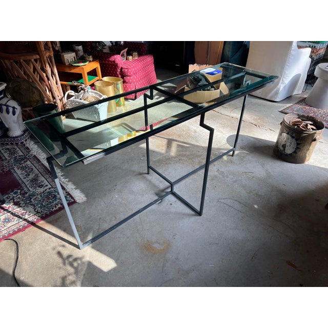 Post Modern Steel and Glass French 1950s Console Table For Sale - Image 4 of 6