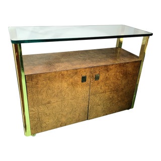 1970s Vintage Century Furniture Burl, Brass and Glass Bar Cart For Sale