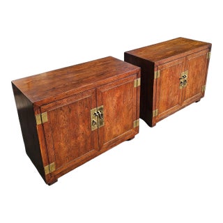 Pair of Vintage Henredon Artefacts 2-Door Campaign Style Cabinets For Sale
