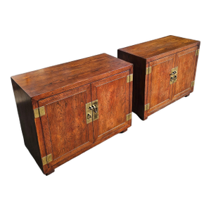Pair of Vintage Henredon Artefacts 2-Door Campaign Style Cabinets