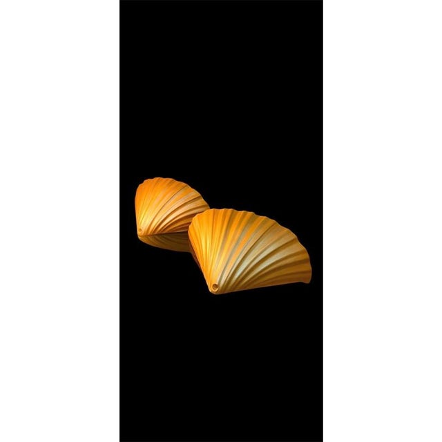 Hollywood Regency Gold Lustre Ceramic Scallop Shell Up-Light Wall Sconces, 1970s, Set of 2 For Sale - Image 3 of 11