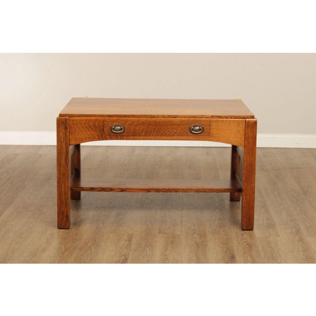 Antique Mission Oak Writing Desk or Library Table For Sale - Image 9 of 13
