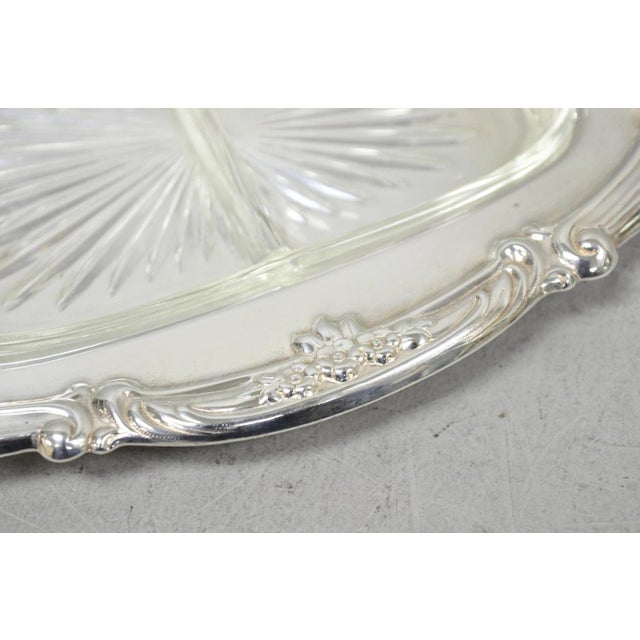 Silver Mid 20th century Newport Gorham Yb157 Silver Plated 3 Section Cheese Cracker Serving Platter Tray For Sale - Image 8 of 11
