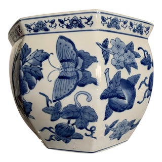 White & Blue Octagon Butterfly Planter For Sale