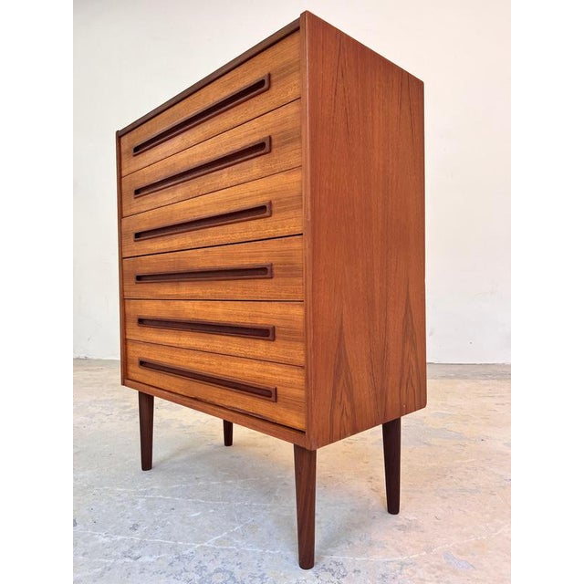 Teak Chest of Drawers with Recessed Long Handles, Denmark, 1960s For Sale - Image 9 of 11