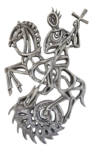 Brutalist Dragon Slayer Wall Sculpture, 1960s