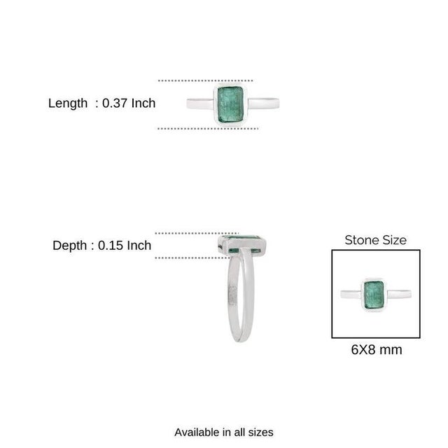 Natural Emerald Bezel Set Solitaire Ring in 925 Sterling Silver - Size 6 For Sale - Image 9 of 12