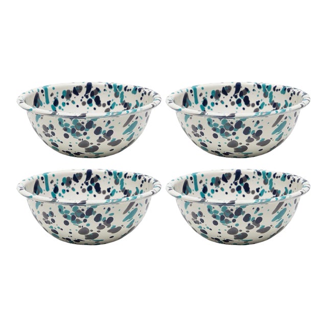 Crow Canyon Home Enamelware, Catalina 20 oz. Cereal Bowls in Blue Tides - Set of 4 For Sale