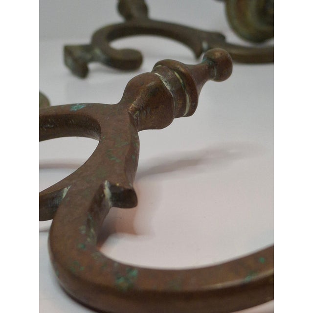 19th C. Polish Bronze Sabbath Candelabrum Star of David Finial Large 18" Rare For Sale - Image 18 of 18