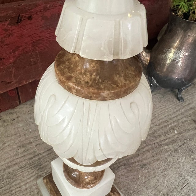 Vintage Italian Marble & Alabaster Urn Lamp 13" Elegant Design With Brass Accents For Sale - Image 13 of 18