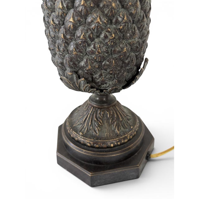Pair of Vintage Bronze Pineapple Table Lamp in the Style of Maitland Smith For Sale In Los Angeles - Image 6 of 12